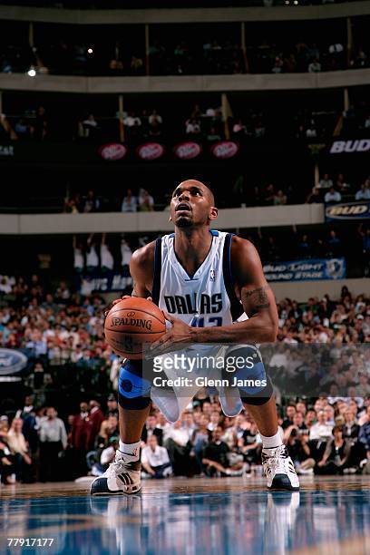 Jerry Stackhouse of the Dallas Mavericks shoots a free throw during the game against the Houston Rockets on November 5, 2007 at American Airlines...