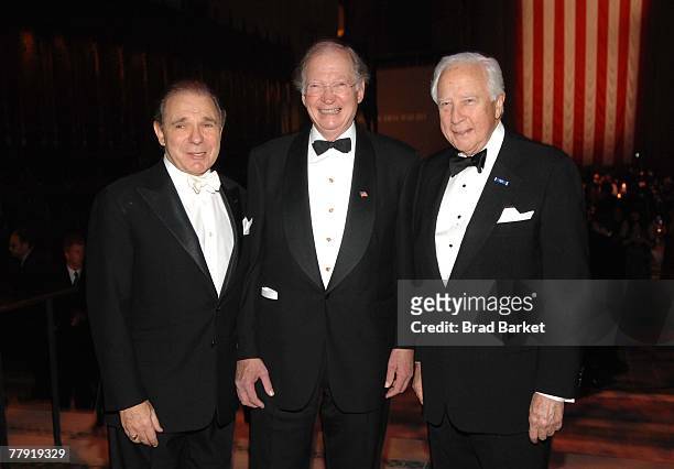 Roger Hertog, Thomas A. Saunders III and historian David McCullough pose for a picture at the History Makers Gala at the Cathedral of St. John the...