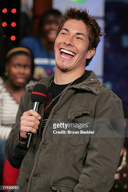 Motorcycle racer Nicky Hayden appears onstage during MTV's Total Request Live at the MTV Times Square Studios on November 12, 2007 in New York City.