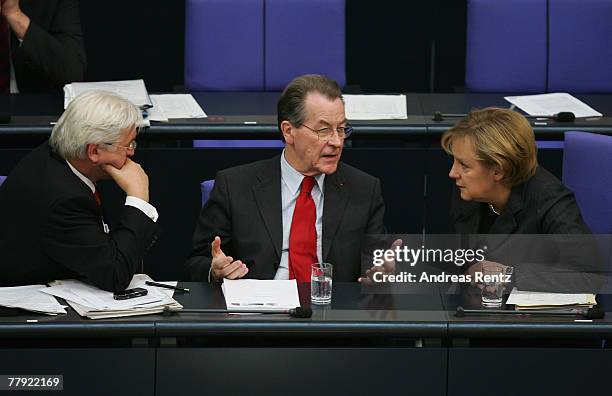 German Foreign Minister Frank-Walter Steinmeier, outgoing German Vice Chancellor and Minister of Work and Social Issues Franz Muentefering and German...