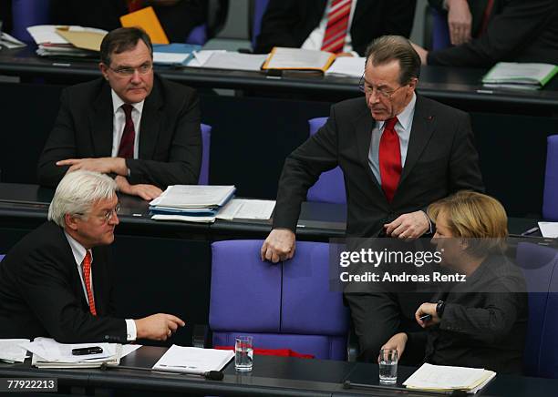 German Foreign Minister Frank-Walter Steinmeier, outgoing German Vice Chancellor and Minister of Work and Social Issues Franz Muentefering and German...