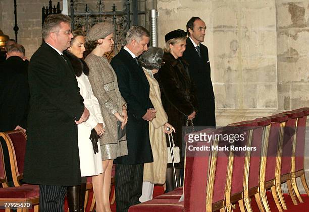 Prince Lorent, Princess Claire, Princess Mathilde, Prince Philippe, Queen Fabiola, Princess Astrid and Prince Lorentz of Belgium attend the Te Deum...
