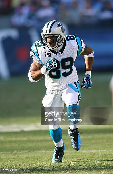 Wide receiver Steve Smith of the Carolina Panthers runs down field in a game against the Tennessee Titans at LP Field on November 4, 2007 in...