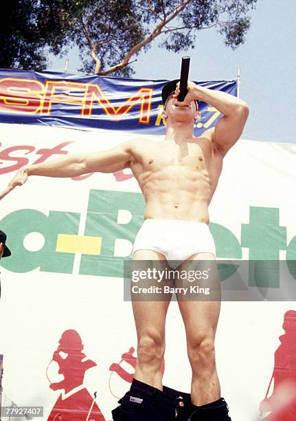 Mark Wahlberg performing for KIIS FM concert with his group Marky Mark and the Funky Bunch.