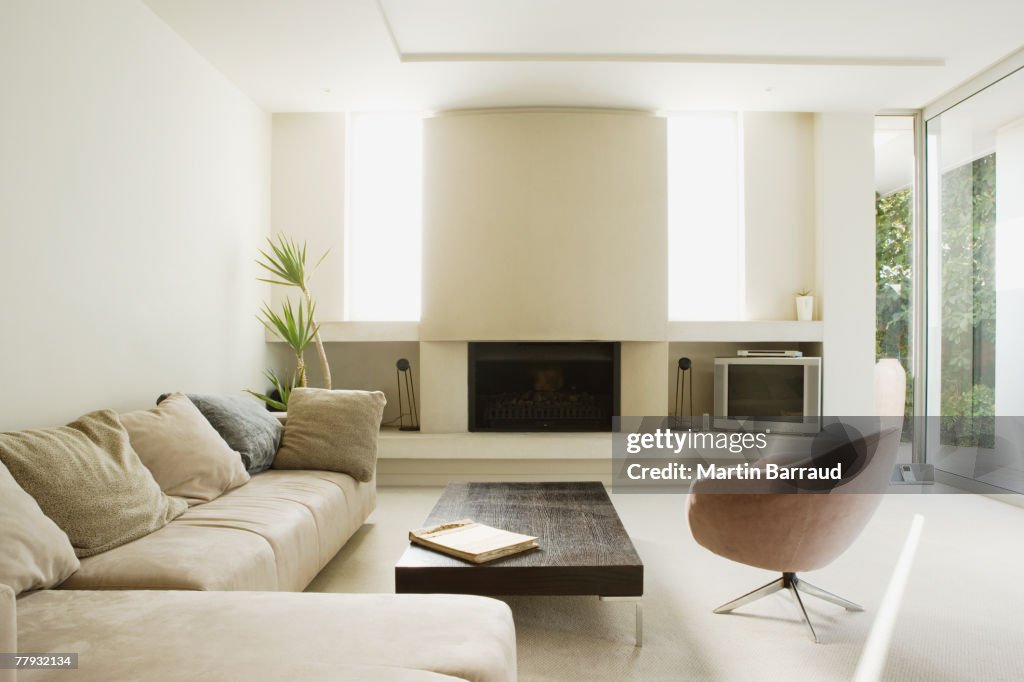Moderna sala de estar com Lareira grande