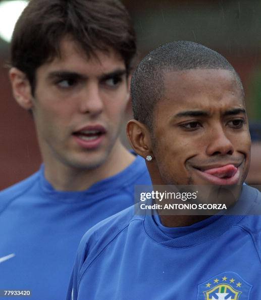 Rob Kaka Robi Brazilian striker Robinho gestures at teammates as Kaka looks on ...