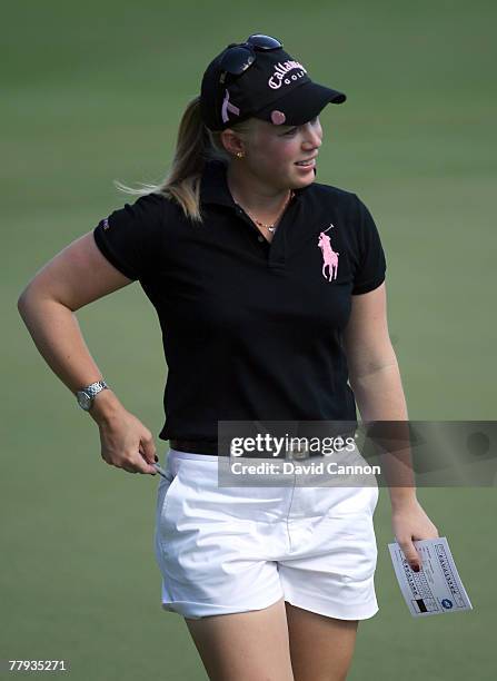 Morgan Pressel waits by the 9th green during the first round of the 2007 ADT Championship held at the Trump International Golf Course, on November...