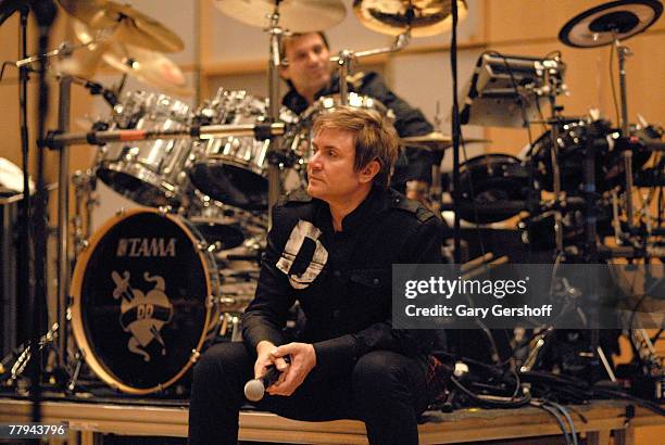 Pop musicians Simon Le Bon and Roger Taylor of Duran Duran appearing on XM Radio's Artist Confidential at Right Track Studios on November 15, 2007 in...