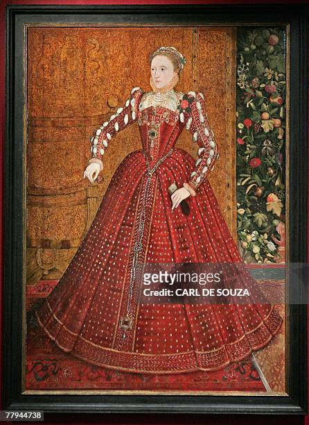 Portrait of Queen Elizabeth I, painted by Steven Van Der Meulen between 1533 and 1603, is pictured 16 November 2007 at Sothebys auction house in...