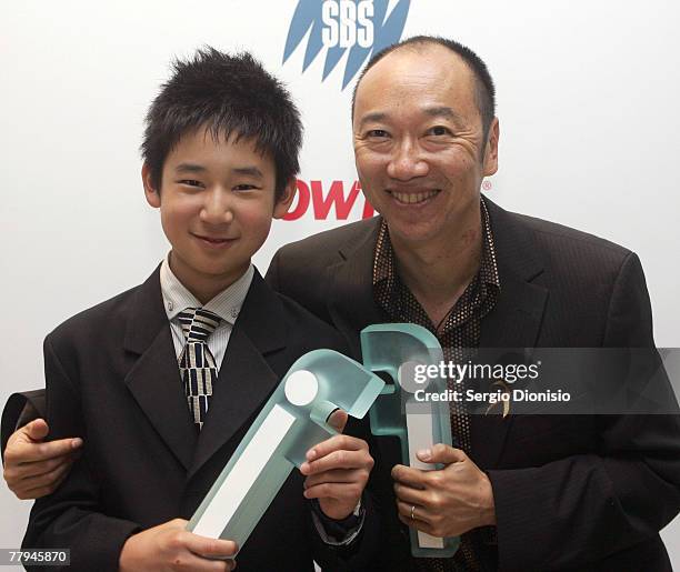 Actor Joel Lok and Director Tony Ayres pose in the awards room after winning the Inside Film Awards at the Crown Plaza Resort on November 16, 2007 on...