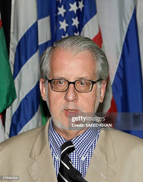 United Nations rights investigator Paulo Sergio Pinheiro speaks at a brief press conference after a meeting with Thai Foreign Minister Nitya...