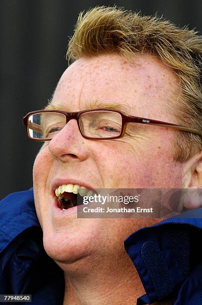 Head coach Steve Nicol of the New England Revolution laughs during a practice session for the upcoming MLS Cup at RFK Stadium on November 16, 2007 in...