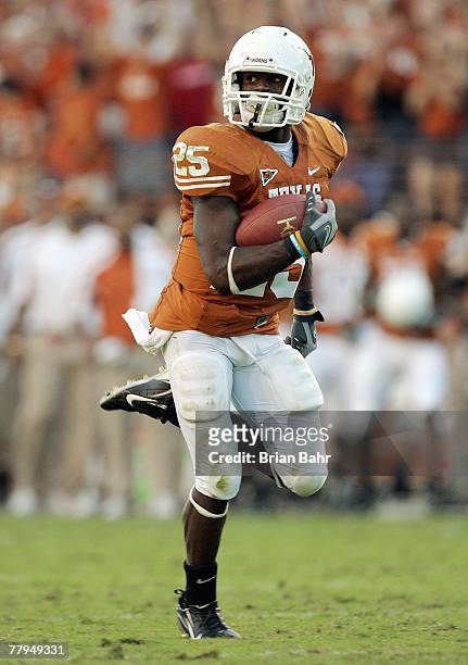 Jamaal Charles of the Texas Longhorns carries the ball during the game against the Nebraska Cornhuskers at Darrell K Royal-Texas Memorial Stadium...
