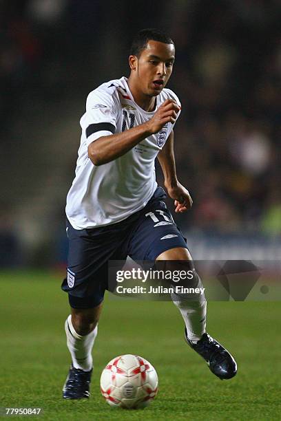 Theo Walcott of England in action during the UEFA U21 Championship Qualifier Group Three match between England U21 and Bulgaria U21 at the MK Stadium...