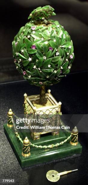 The Orange Tree Imperial Easter Egg, part of the Faberge Collection, sits on display at the First USA Riverfront Arts Center, September 14 in...