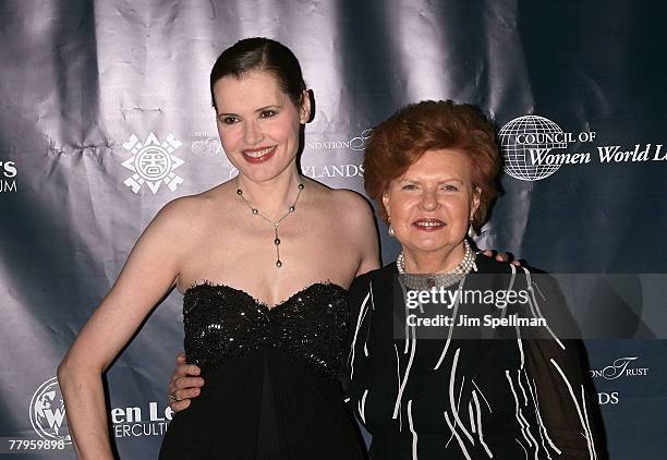 Actress Geena Davis and Former President of Latvia Vaira Vike-Freiberga attend the 2007 International Women Leaders Global Security Summit at the...