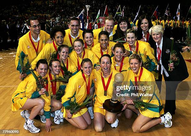 Australia celebrate with the Netball World Cup following the 2007 Netball World Championship Final between New Zealand and Australia at the Trusts...