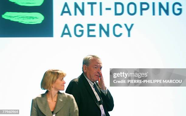 World Anti-Doping Agency president Canadian lawyer Dick Pound leaves the stage after speaking during the closing ceremony of the World conference on...