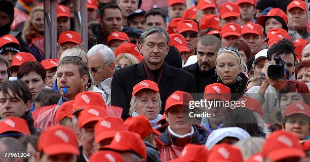 Newly elected Slovenian President Danilo Turk joins a demonstration in Ljubljana, 17 November 2007. Around 40,000 protestors, organized by Unions,...