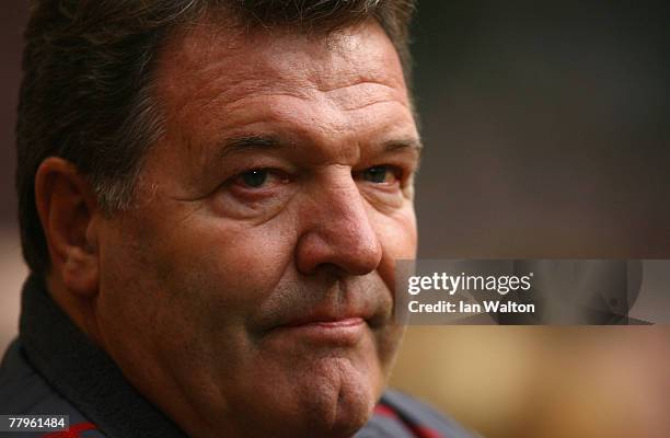 John Toshack, coach of Wales, looks on during the Euro2008 Qualifier match between Wales and Republic of Ireland at the Millennium Stadium on...