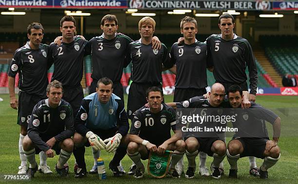 Republic of Ireland team pose for a team photo during the Euro2008 Qualifier match between Wales and Republic of Ireland at the Millennium Stadium on...