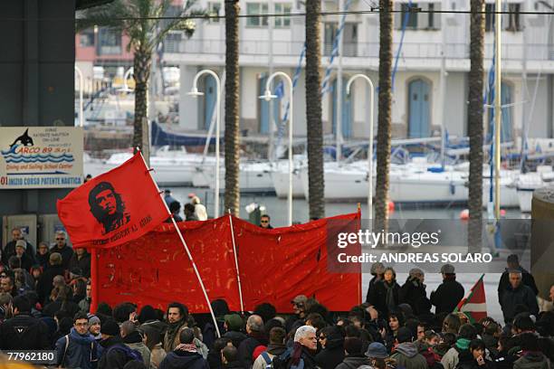 Anti-globalisation activists and leftists rally in support of activists standing trial for suspected violence during the 2001 G8 summit in Genoa, 17...