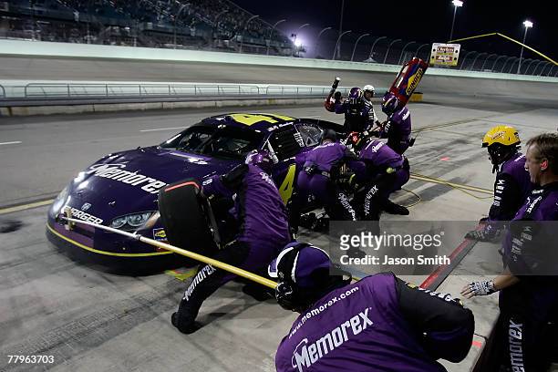 Allmendinger, driver of the Imation Dodge, pits during the NASCAR Busch Series Ford 300 at Homestead-Miami Speedway on November 17, 2007 in...