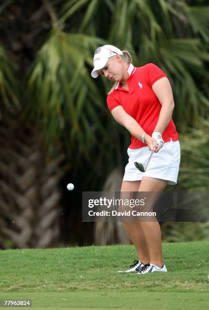 Morgan Pressel hits her third shot at the 8th hole during the third round of the 2007 ADT Championship held at the Trump International Golf Course,...