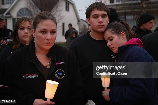 Friends and family of missing Bolingbrook, Illinois woman Stacy Peterson, hold a vigil in front of the home Stacy shared with her husband former...