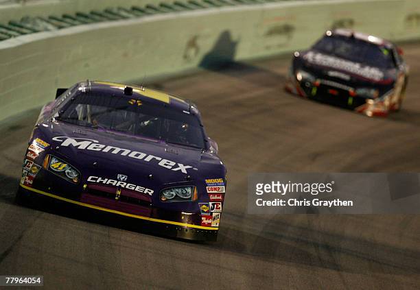 Allmendinger, driver of the Imation Dodge, drives during the NASCAR Busch Series Ford 300 at Homestead-Miami Speedway on November 17, 2007 in...