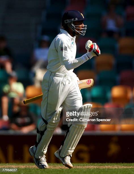 Mahela Jayawardena of Sri Lanka celebrates scoring a century during day three of the Second test match between Australia and Sri Lanka at Bellrevie...