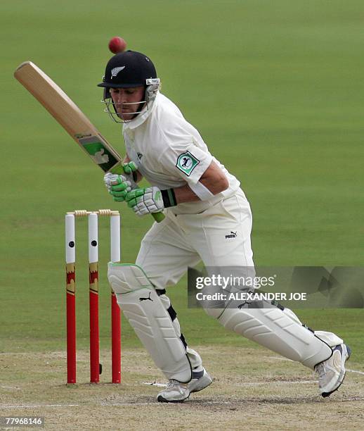 New Zealand's batsman Brendon McCullum avoids a bouncer from a deliver by South African bowler Andre Nel 18 November 2007 at Super Sports Park in...