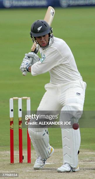 New Zealand's batsman Ross Taylor plays a shot from a deliver by South African bowler Andre Nel 18 November 2007 at Super Sports Park in Centurion on...