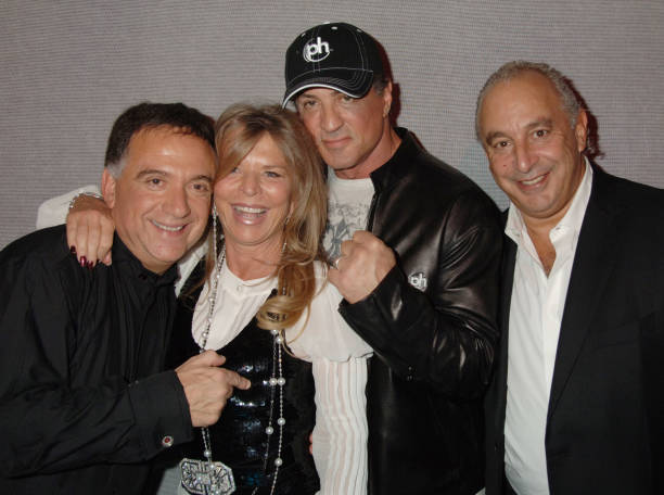 Robert Earl, Tina Green, Sylvester Stallone and Sir Philip Green attend the Planet Hollywood Resort & Casino Gala Grand opening party following a...