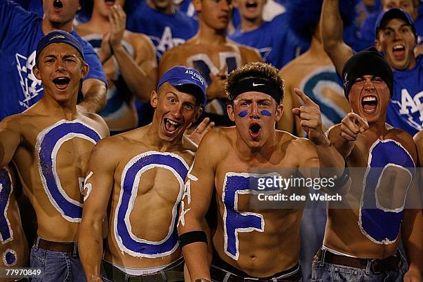 Fans of the Air Force Falcons show support for their team during the game against the Texas Christian University at Falcon Stadium on September 13,...