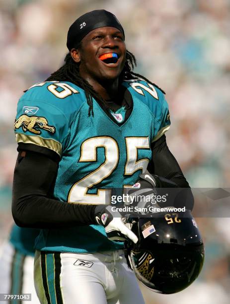 Reggie Nelson of the Jacksonville Jaguars watches the replay board in a game against the San Diego Chargers at Jacksonville Municipal Stadium on...