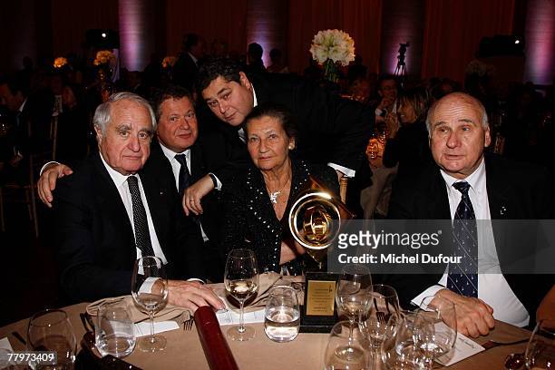 Professor Menachen Magidor with attorney Simone Veil and family, her husband and two sons Jean & Pierre Francois attend the Scopus Award dinner given...