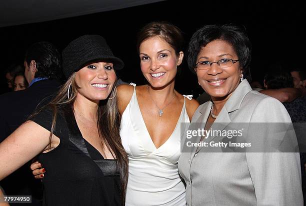 Loren Ridinger, Alicia Piazza, Deborah Ally pose at the Audemars Piguet cocktail reception at Mike Piazza's home on November 18, 2007 in Miami Beach,...