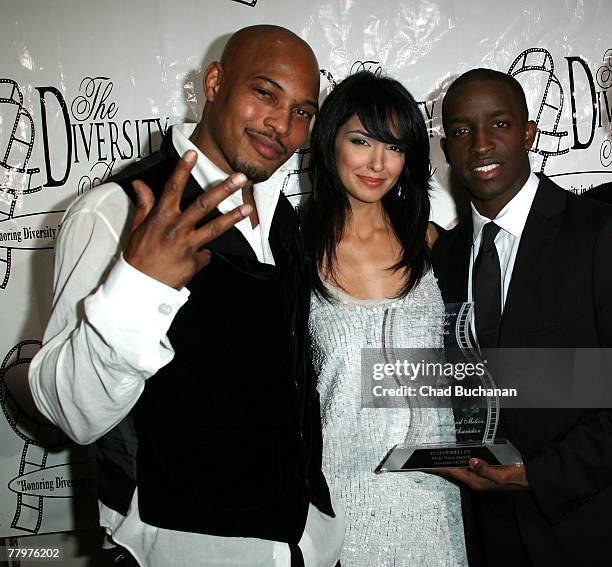 Rapper Sticky Fingaz, actors Nazanin Boniadi, and Elijah Kelley attend the 15th Annual Diversity Awards at the Globe Theatre, Universal Studios...