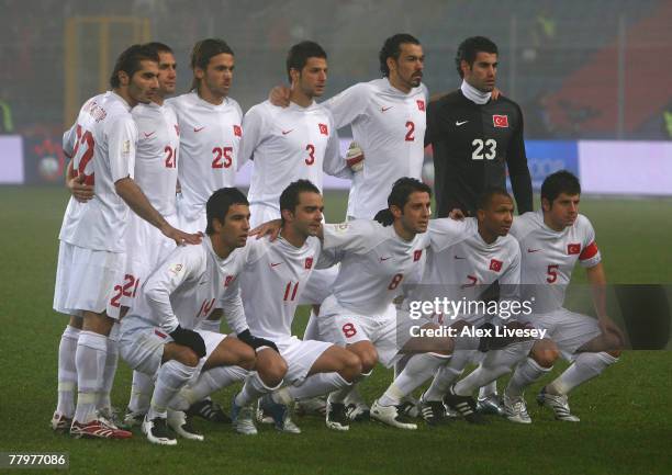 Turkey line up for a team group photo before the Euro2008 Group C Qualifier match between Norway and Turkey at the Ullevaal Stadium on November 17,...