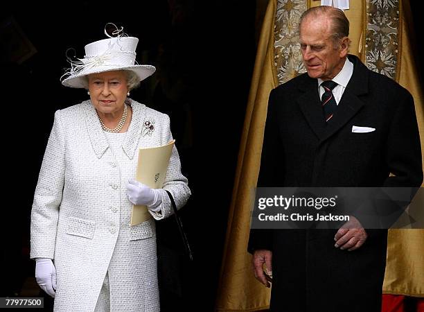Queen Elizabeth II and Prince Phillip, The Duke of Edinburgh leave Westminster Abbey after a service celebrating their 60th Diamond Wedding...