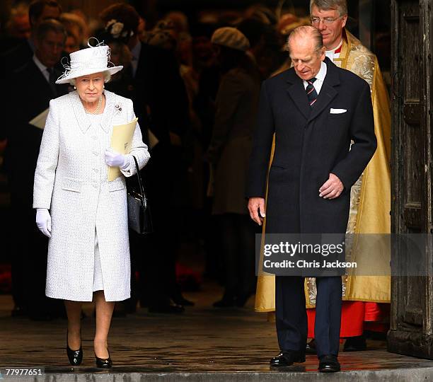 Queen Elizabeth II and Prince Phillip, The Duke of Edinburgh leave Westminster Abbey after a service celebrating their 60th Diamond Wedding...