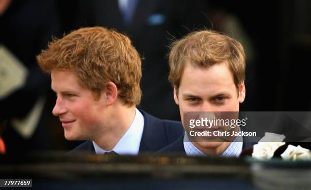 Prince William and Prince Harry leave HRH Queen Elizabeth II and Prince Phillip, The Duke of Edinburgh's 60th Diamond Wedding Anniversary celebration...