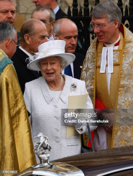 Queen Elizabeth II and Prince Phillip, the Duke of Edinburgh depart from a ceremony celebrating their 60th Diamond anniversary at Westminster Abbey...
