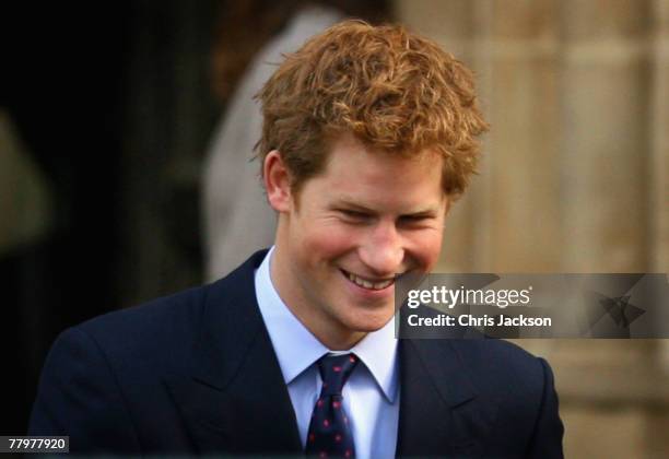 Prince Harry leaves HRH Queen Elizabeth II and Prince Phillip, The Duke of Edinburgh's 60th Diamond Wedding Anniversary celebration in Westminster...