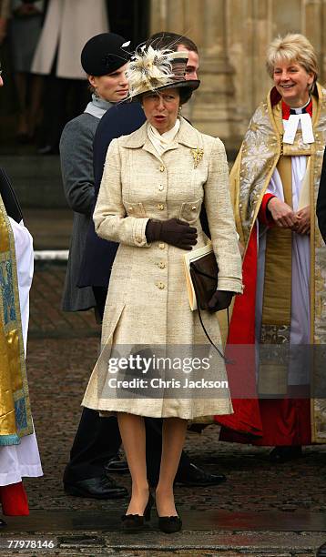 Princess Anne leaves HRH Queen Elizabeth II and Prince Phillip, The Duke of Edinburgh's 60th Diamond Wedding Anniversary celebration in Westminster...