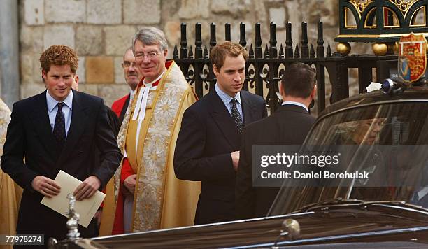 Prince Harry and Prince William depart from a ceremony celebrating Queen Elizabeth II 60th Diamond anniversary at Westminster Abbey on November 19,...