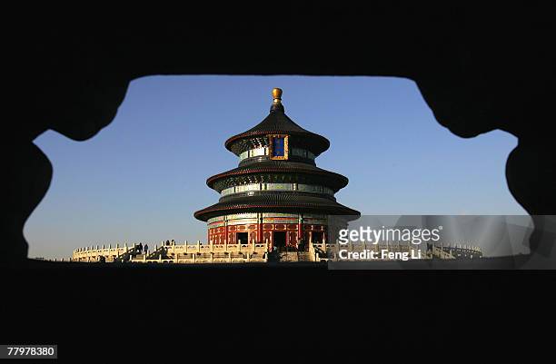 The Hall of Prayer for Good Harvests stands at the Temple of Heaven on November 19, 2007 in Beijing, China. Beijing Tourism Bureau predicts, 7...