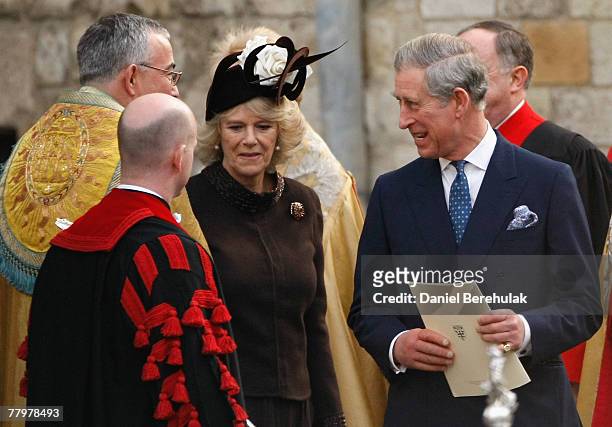 Camilla, Duchess of Cornwall and Prince Charles, Prince of Wales depart from a ceremony celebrating Queen Elizabeth II, 60th Diamond anniversary at...