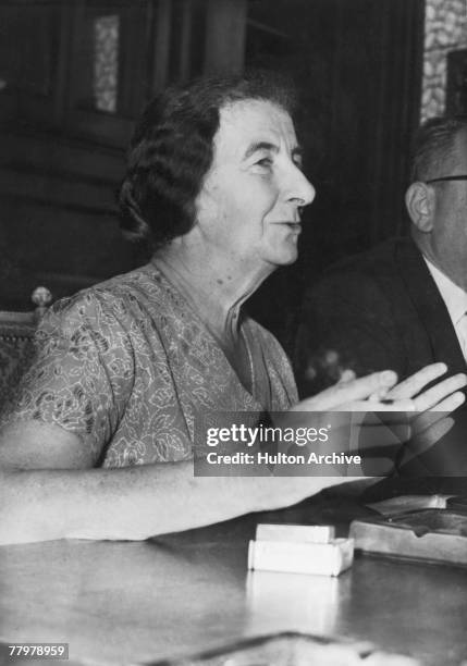 Golda Meir , the Israeli Minister for Foreign Affairs arrives at the Hotel Matignon in Paris for a meeting with General Charles de Gaulle, 7th August...